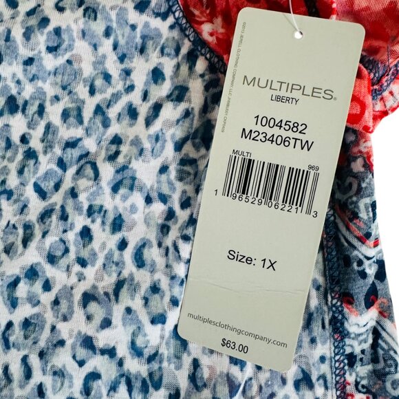 Multiples Women's Plus Size 1X Printed Burn Out Semi Sheer Multi Color T… - Picture 6 of 6